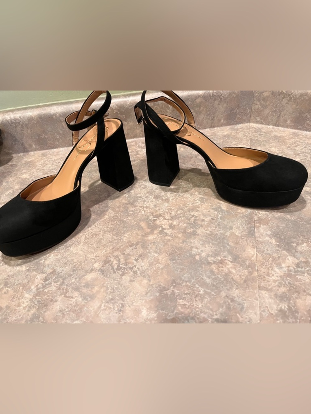 Jessica Simpson LIKE NeW!! Black suede ankle strap block heels Platform